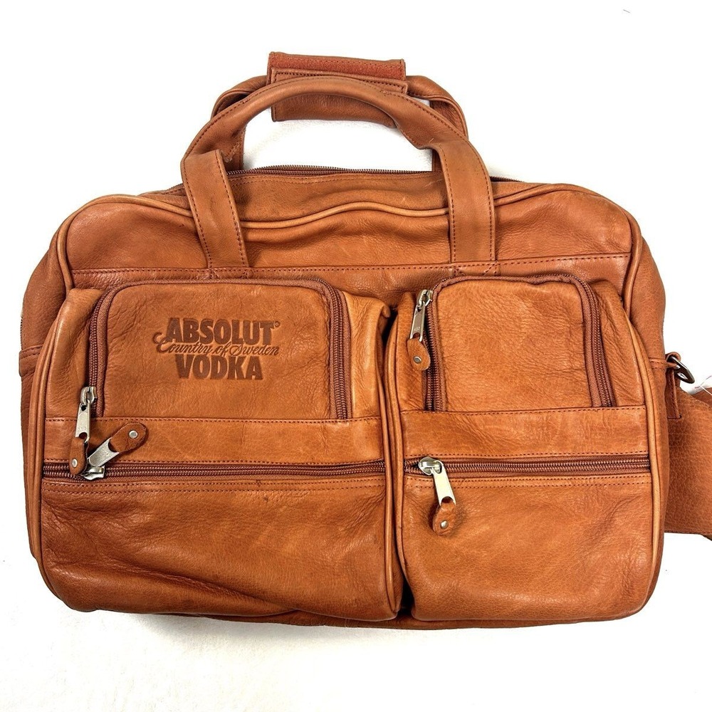 Canyon Outback 90s Absolut Vodka Tan Leather Briefcase Bag NWT
